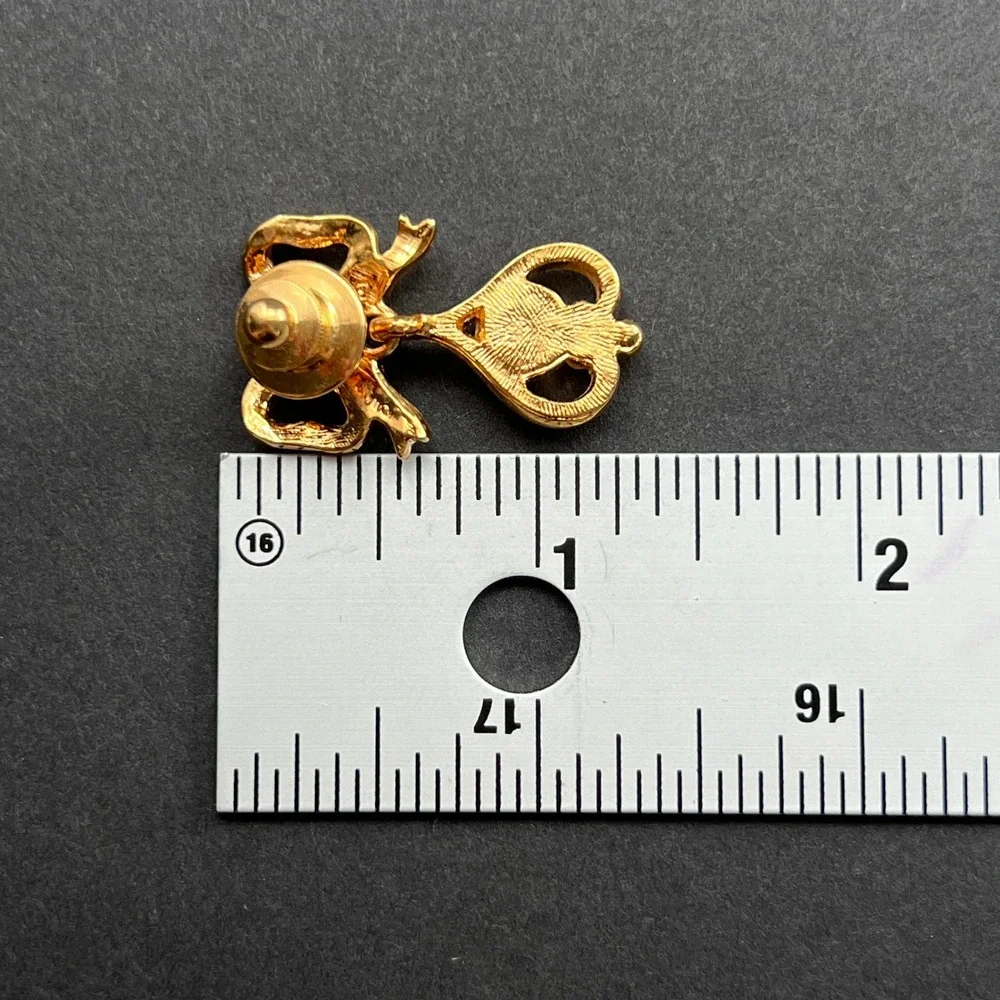 Vintage Avon Pin Gold Tone Pink Rose Bow Faux Pearl Feminine